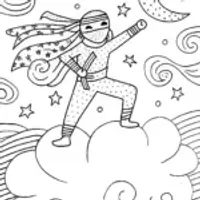 Ninja Cloud Surfer Coloring Page