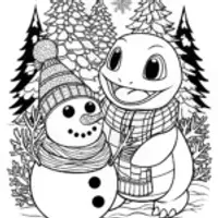 Charmander’s Cozy Winter Wonderland Coloring Page