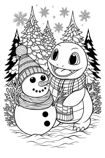 A coloring page of Charmander’s Cozy Winter Wonderland Coloring Page