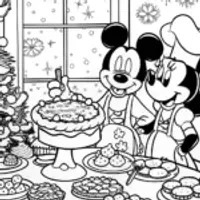 Mickey and Minnie Christmas Feast Coloring Page