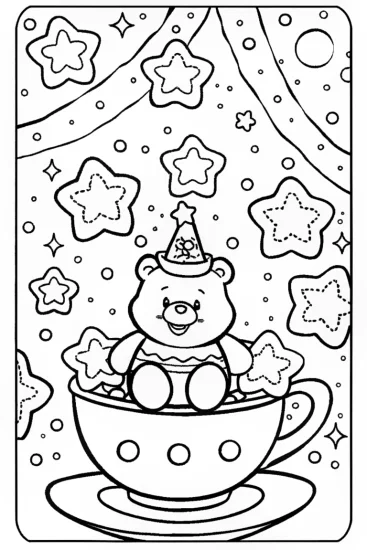 A coloring page of Care Bears’ Cosmic Tea Party Coloring Page
