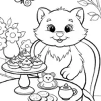 Paws’ Cozy Tea Time Coloring Page