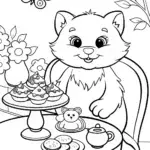 Paws’ Cozy Tea Time Coloring Page