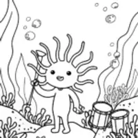 Axolotl’s Enchanted Musical Journey Coloring Page