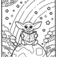 Baby Yoda’s Cosmic Treasure Hunt Coloring Page