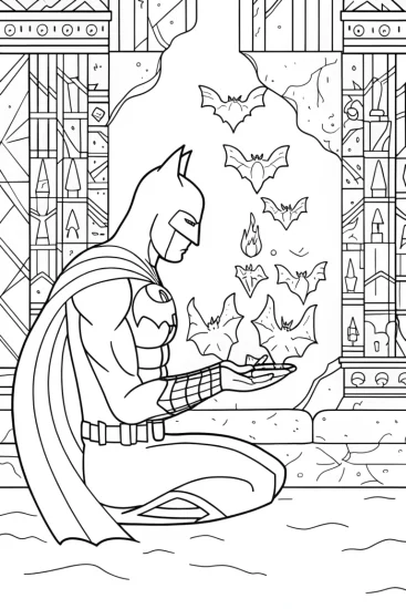 A coloring page of Batman in Echo Cave Coloring Page