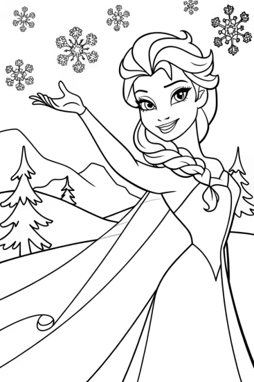 A coloring page of Elsa’s Enchanted Ice Dance Coloring Page