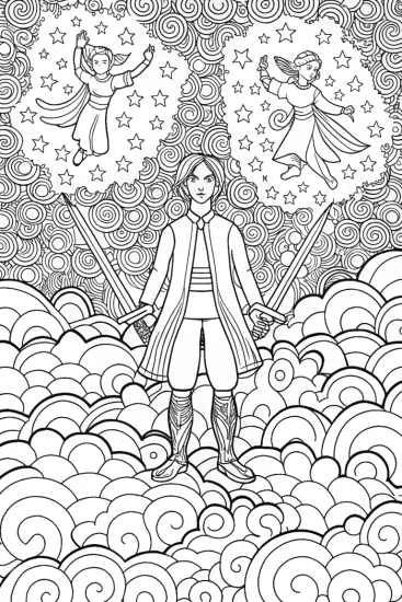 A coloring page of Demon Slayer Celestial Spirit Dance Coloring Page