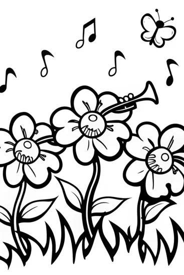 A coloring page of The Flower Symphony Coloring Page