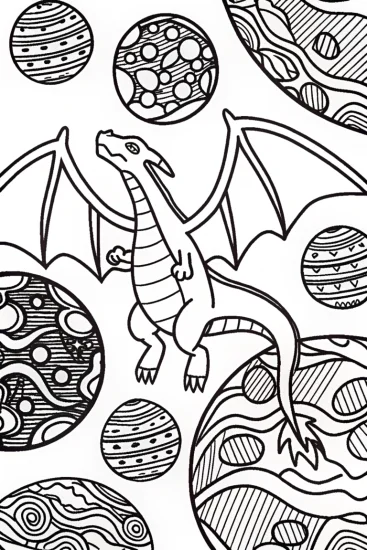 A coloring page of Charizard’s Cosmic Adventure Coloring Page