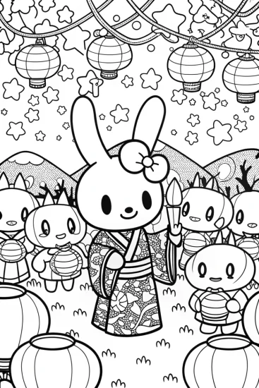 A coloring page of My Melody’s Lantern Festival