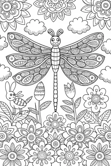 A coloring page of Whimsical Spring Garden Party Coloring Page