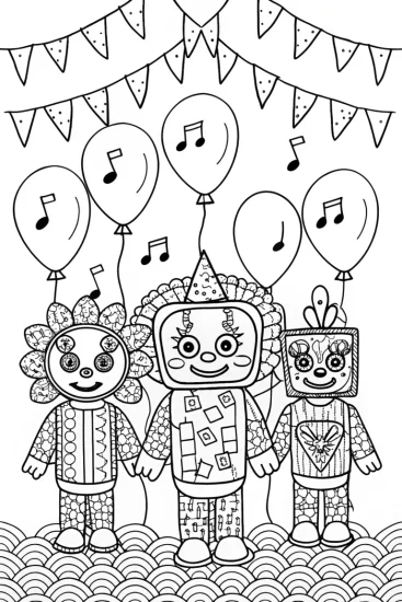 A coloring page of Huggy Wuggy’s Puzzle Piece Parade Coloring Page