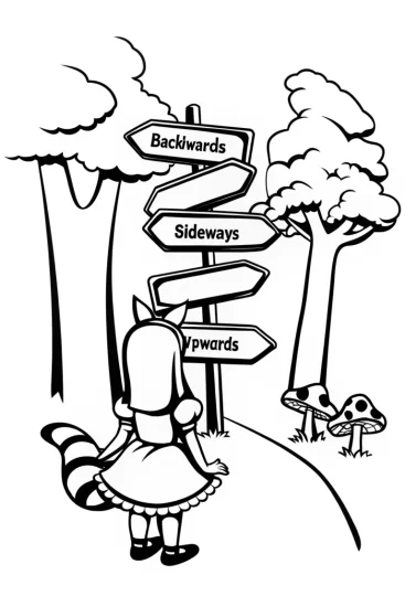 A coloring page of Curious Alice in the Whimsical Wonderland Coloring Page