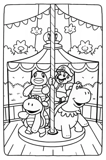 A coloring page of Mario’s Enchanted Carousel Adventure Coloring Page