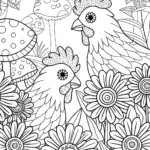 Chickens in the Enchanted Garden Coloring Page