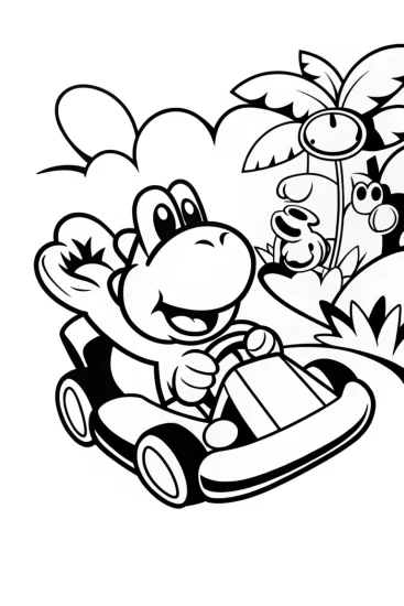 A coloring page of Yoshi’s Jungle Kart Adventure Coloring Page