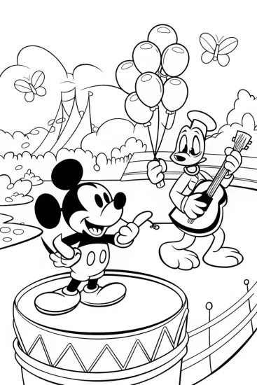 A coloring page of Mickey Mouse Music Festival Coloring Page