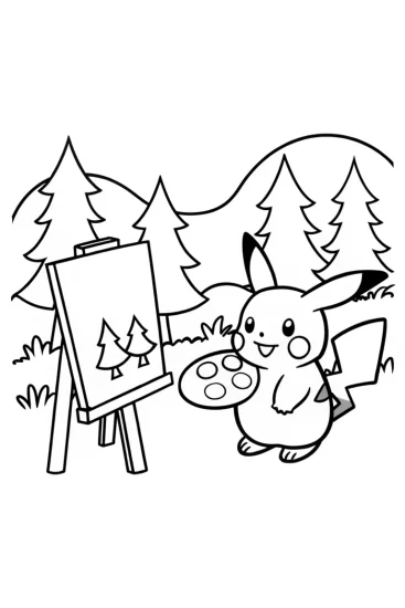 A coloring page of Pikachu’s Nature Artistry Coloring Page