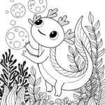 Axolotl Enchanted Bubble Garden Coloring Page
