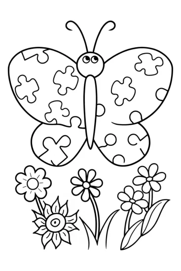 A coloring page of Butterfly Puzzle Garden Coloring Page