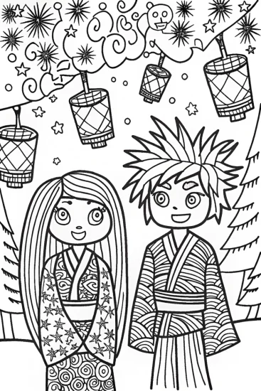 A coloring page of Guardians of the Lantern Festival Coloring Page