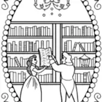 Belle and the Beast Library Adventure Coloring Page