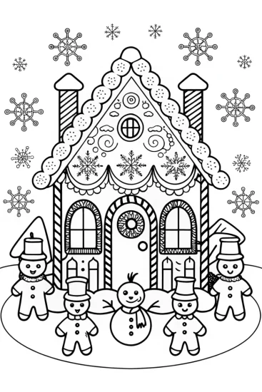 A coloring page of Gingerbread House Winter Festival Coloring Page