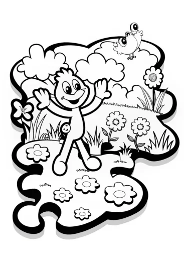 A coloring page of Huggy Wuggy’s Puzzle Garden Adventure Coloring Page