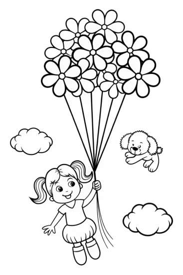 A coloring page of Ballooning through spring skies coloring page