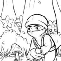 Ninja in the Enchanted Forest Coloring Page
