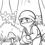 Ninja in the Enchanted Forest Coloring Page
