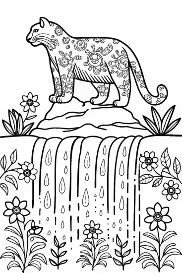 A coloring page of The Guardian of the Enchanted Waterfall Coloring Page