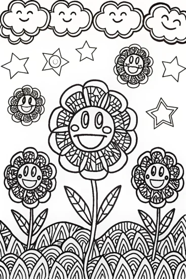 A coloring page of Mario’s Sky Garden Adventure Coloring Page