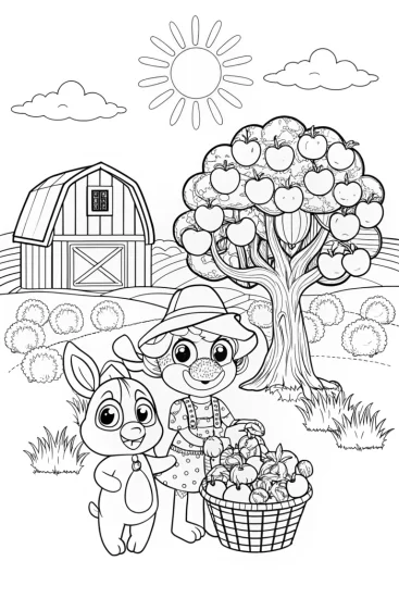 A coloring page of Bluey and Bingo’s Farm Adventure Coloring Page