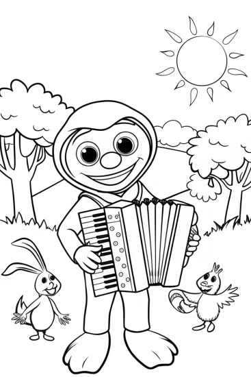 A coloring page of Huggy Wuggy’s Musical Meadow Celebration Coloring Page
