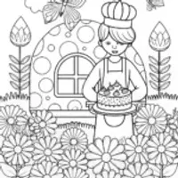Butterfly Baker in a Flower Bakery Coloring Page