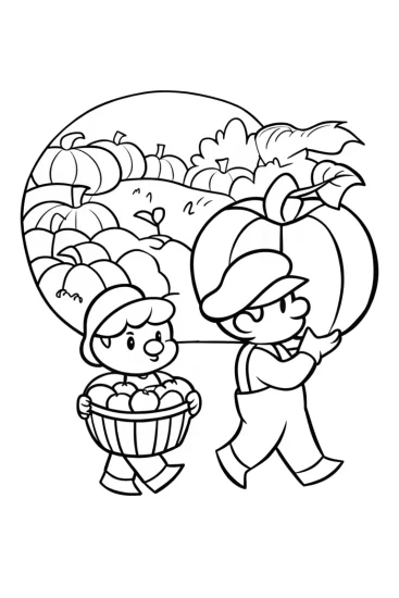 A coloring page of Mario and Luigi’s Pumpkin Patch Adventure Coloring Page