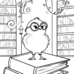 Chick’s Adventure in the Enchanted Library Coloring Page