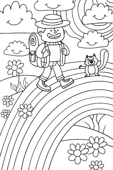 A coloring page of The Great Rainbow Adventure Coloring Page