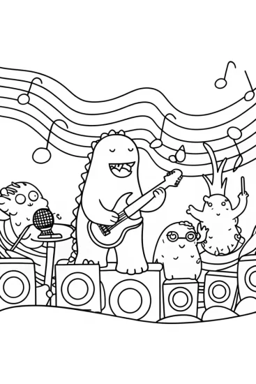 A coloring page of Godzilla’s Musical Showdown Coloring Page