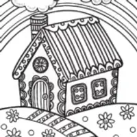 Gingerbread House Under the Rainbow Coloring Page