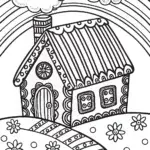Gingerbread House Under the Rainbow Coloring Page