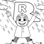 The Dancing Letter ‘R’ in the Rain Coloring Page