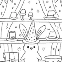 Chick in a Magical Hat Shop Coloring Page