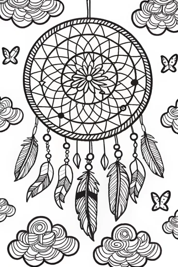 A coloring page of Rainbow Dreamcatcher Sky Coloring Page