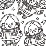 Chickens in Space Adventure Coloring Page