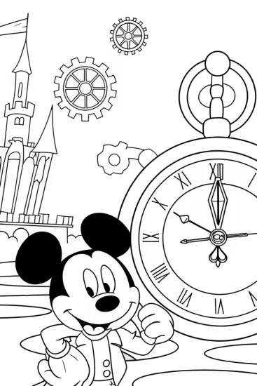 A coloring page of Mickey Mouse the Time Traveler Coloring Page