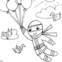 Ninja balloon flight fun coloring page