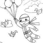 Ninja balloon flight fun coloring page